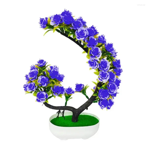 Flores decorativas, plantas verdes artificiales, bonsái de plástico, rosa, árbol pequeño, adornos en maceta para decoración de mesa y jardín del hogar