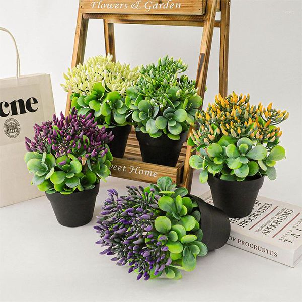 Flores decorativas plantas suculentas verdes artificiales bonsái falso con macetas decoración del hogar de escritorio macetas de jardín