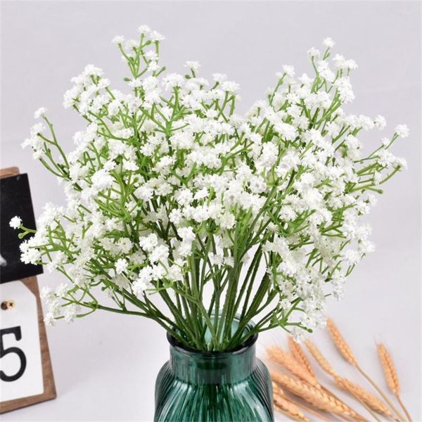 Flores decorativas Artificial Gypsophila White Baby Breath Flower Plastic Fake Floral Branch para boda Home Party Table Jarrón Decoración