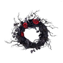 Fleurs décoratives artificielles Halloween guirlande noir rouge 14 pouces ornement fantasmagorique pour intérieur extérieur vacances maison fenêtre tenture murale fête