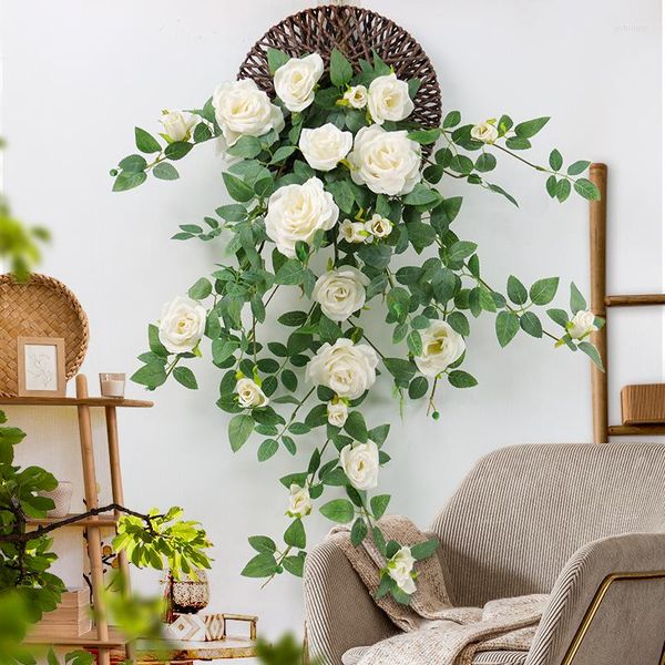 Fleurs décoratives panier suspendu artificiel plantes soie Rose Arrangement de fleurs pour jardin extérieur mariage Patio décoration de la maison