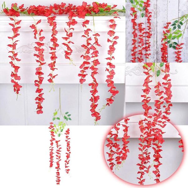 Flores decorativas, cestas colgantes artificiales con flores de ratán, decoraciones navideñas, techo de boda, vid, girasoles