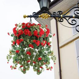 Fleurs décoratives suspendues artificielles bégonia plantes en soie géranium pour le décor de jardin de patio intérieur extérieur