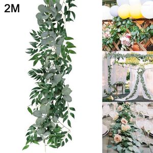 Decoratieve bloemen kunstmatige hangende eucalyptus wijnbladeren slingeren feest feest nep wijnstokken rattan planten klimop krans muur home bruiloft decor