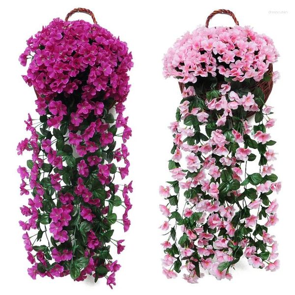 Fleurs décoratives suspendues artificielles Johnnyjumpup Flower Wedding Violet Orchid Basket Decoration