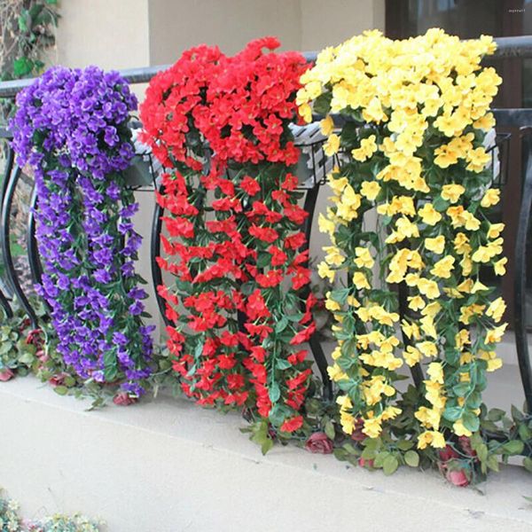 Flores decorativas artificiales colgantes de orquídeas, ramo de flores violetas, cesta de glicinas para pared, guirnalda para boda