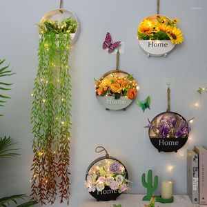 Flores decorativas, plantas colgantes artificiales con luz Led, rosa, girasol, interior, exterior, hogar, habitación, jardín, decoración de pared, regalo verde