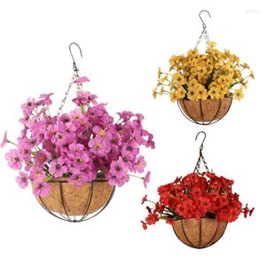 Flores decorativas Colgantes artificiales Cestas de flores con forro de coco Gloria de la mañana realista Falso de alta calidad para bodas Fiesta en casa