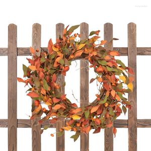 Fleurs décoratives couronne de récolte artificielle 50 cm couronnes d'automne/automne pour porte d'entrée feuilles baies pommes de pin ornement suspendu extérieur