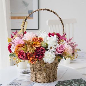 Fleurs décoratives Artificielle Haute Qualité Soie Lavande Hortensia Marguerite Bouquet De Mariée Pour La Maison De Mariage De Noël Décor Faux Roses Fleur