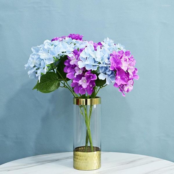 Flores decorativas Rama de hortensia artificial Autum Seda Ramo de flores de plástico para boda Decoración de fiesta de cumpleaños DIY Pografía de pared