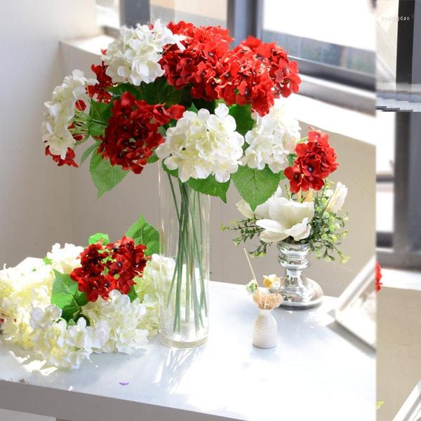 Flores decorativas hortensias artificiales Cabezas de flores en el hogar Decoración de jardín de novia de bricolaje Falsos Falsos de pared Suministros