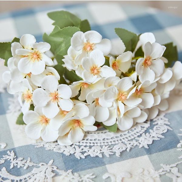 Bouquet de fleurs décoratives d'hortensia artificielles en soie, 5 têtes, fausses pour décoration de mariage à domicile, décor de jardin d'intérieur