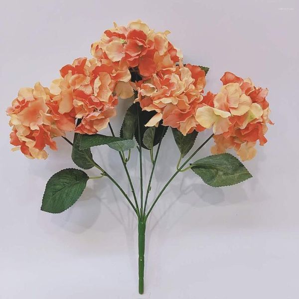 Flores decorativas Hortensia artificial Simulación Ramo de seda naranja Banquete de boda Arreglo floral Hogar Sala de estar Jardín Escritorio