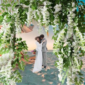 Flores decorativas Hortensia artificial Flor de glicina para simulación de bricolaje Arco de boda Colgante de pared de ratán Decoración de fiesta en casa Falso
