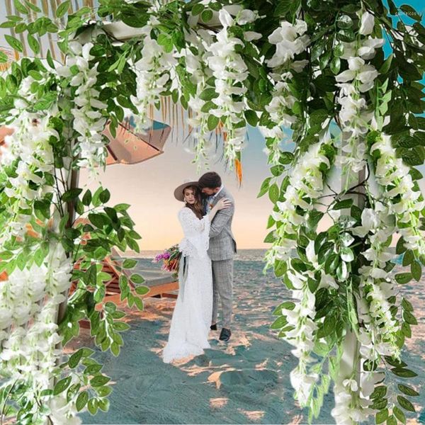 Fleurs décoratives Hortensia artificielle Fleur de glycine pour bricolage Simulation Arche de mariage en rotin Tenture murale Décoration de fête à la maison Faux