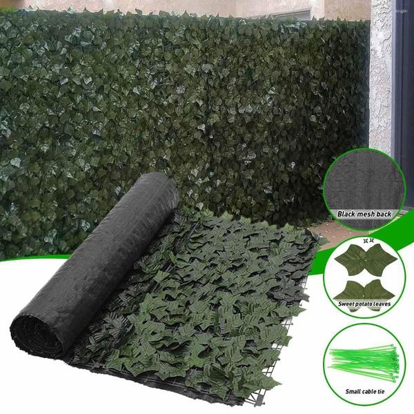 Fleurs décoratives Artificielle Haie De Lierre Feuille Verte Panneaux De Clôture Faux Écran De Confidentialité Pour La Maison En Plein Air Jardin Balcon Décoration 1x5m 0.5x2m