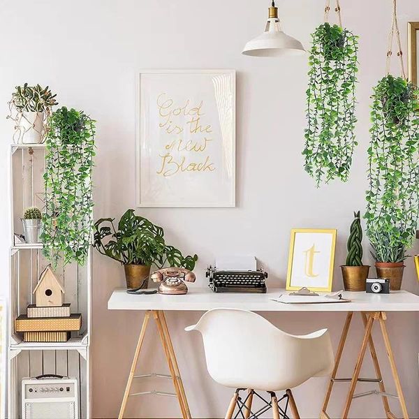 Fleurs décoratives Plantes de lierre artificielles Feuille en plastique avec pots Année de mariage Noël pour la maison Balcon Bureau Fournitures de décoration 2024