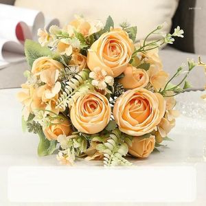 Fleurs décoratives artificielles kimberley roses hydrangea bouquet imitation imitation en soie orange rose faux fleurie décoration de bureau