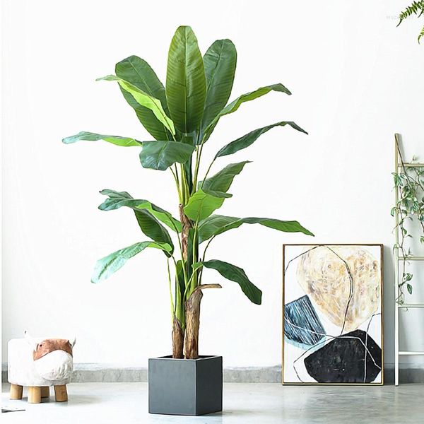 Flores decorativas Artificial Árbol de plátano grande Simulación en maceta Bonsái grande Plantas verdes falsas tropicales Paisajismo El Office Home House