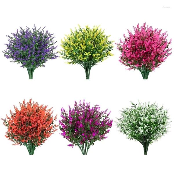 Flores decorativas Bouquet de lavanda artificial 8 piezas de decoración de plantas casi naturales para jardín de jardinería decoración de fondo de fiesta al aire libre