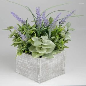 Flores decorativas, planta de lavanda Artificial en caja de madera rústica blanca, ramo de papel para envolver, hojas de eucalipto, peonía azul Artifi