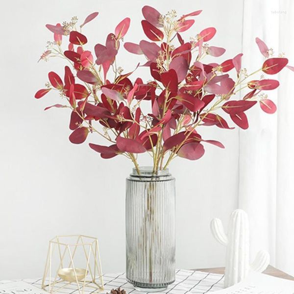 Fleurs décoratives feuilles artificielles multi-usages couleur vive fausse fleur de soie simulation affichage d'eucalyptus pour accessoires de décoration intérieure