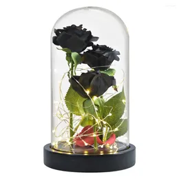 Dekorative Blumen, künstliche LED-Glasabdeckung, Rosenkuppellampe, ewige Folie, Rot/Gold