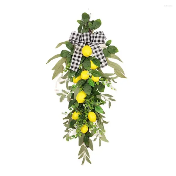 Fleurs décoratives, citrons artificiels, feuilles vertes, couronne Swag, accessoires muraux suspendus pour la décoration de la maison et du salon