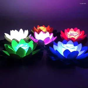 Fleurs décoratives lumière artificielle LED coloré Lotus imperméable fausse feuille d'étang nénuphar lanterne d'eau décoration de Festival