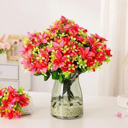 Fleurs décoratives artificielles lys en soie, fausse décoration de Restaurant, Bouquet de lys jaunes et rouges