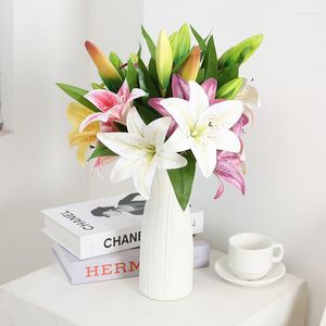 Flores decorativas ramo de seda de lirio artificial 41 cm de largo flor falsa DIY como regalo para amigos enseñar decoración del hogar