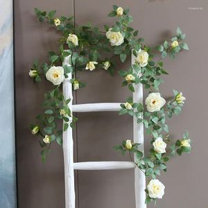 Decoratieve bloemen Kunstmatige woonkamerdecoratie Zijde Ruyi Rozen Wijnstokken Nepbloem Balkon Simulatie Witte roos Wijnstok