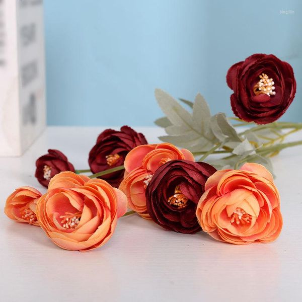 Fleurs décoratives Artificielle Longue Branche Rose Bouquet 4 Têtes Roses De Thé Pour Le Mariage Décoration De La Maison Faux Plantes DIY Guirlande Accessoires