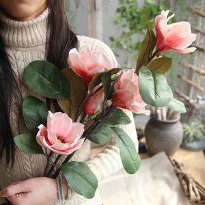 Decoratieve Bloemen Kunstmatige Magnolia Bloem Tak Zijde Bloeiende Orchidee Bruidsboeket Voor Bruid Hand Fake Home Party Garden Decor