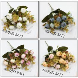 Fleurs décoratives artificielles mini rose bouquet de soie fleur de soie petit thé de mariage décoration de maison faux bobile de bride boitre bouquet d'automne décor