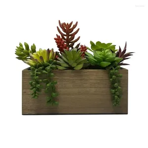 Fleurs décoratives artificielles mixtes plantes succulentes dans la boîte en bois marron fausse verdure branches décoration table de table planta a