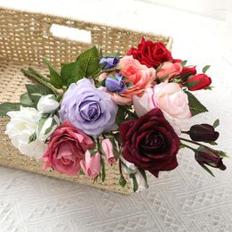 Fleurs décoratives artificielles hydratantes Real Touch Latex Rose Fleur Branche Bourgeon Mariage Bouquet De Mariée Saint Valentin Cadeau Maison
