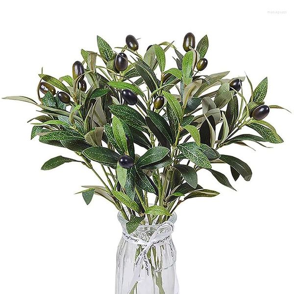 Flores decorativas Rama de olivo artificial Hojas verdes Ramas de árboles Fruta de primavera Plantas de imitación Decoración del banquete de boda para el hogar Accesorios de Po