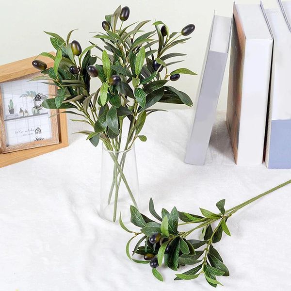 Flores decorativas, rama de olivo Artificial con hojas, plantas falsas para arreglo de flores, accesorios para jarrón, mesa para el hogar, coronas DIY