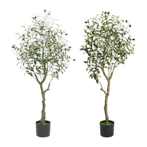 Fleurs décoratives Olive artificiel faux pour la décoration intérieure Cadeau avec planteur 4 pieds maison verte de décoration bureau