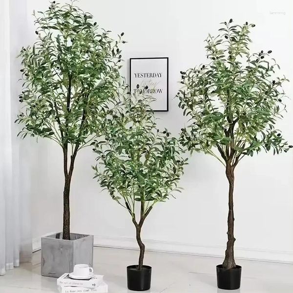 Fleurs décoratives Olive artificielle verte Grande Fausse de soie en pot avec branches et fruits pour le bureau du bureau du salon décor de sol