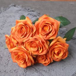 Fleurs décoratives Artificielle Orange Soie Faux Fleur Simulation Rose Bouquet De Mariage Pographie Props Maison Salon Jardin Coin Roses