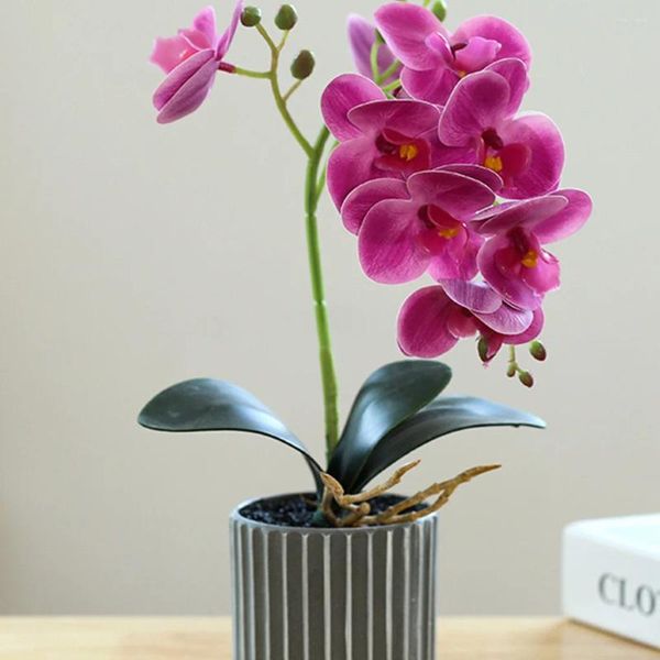 Fleurs décoratives Orchidées artificielles Bonsaï Simulation en pot Phalaenopsis Home Office Garden réaliste pour décoration intérieure blanc