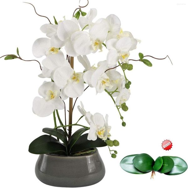 Flores decorativas Centros de mesa de orquídeas artificiales para mesa de comedor con jarrón Arreglos de plantas falsas de seda Decoraciones