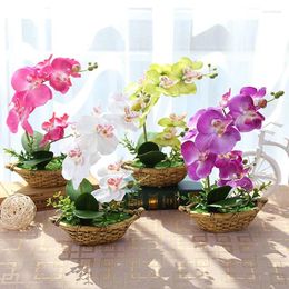 Fleurs décoratives orchidées artificielles phalaenopsis fausse fausse panier en potage panier en soie