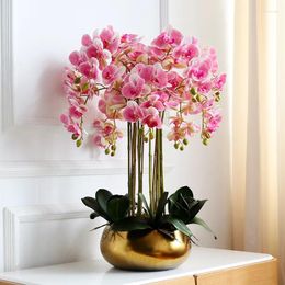 Decoratieve bloemen kunstmatige orchidee bloem arrangement pu real touch hand gevoel vloertafel decoratie huis hoog kwaliteit boeket geen vaas