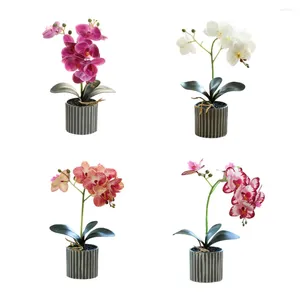 Fleurs décoratives Orchidées artificielles Bonsaï Potted Phalaenopsis Planter Home Decor réaliste 8 Mariage intérieur violet