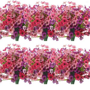 Fleurs décoratives, plantes d'extérieur artificielles et 12 lots, fausses résistantes aux UV pour la décoration de la maison, rose violet Fuchsia
