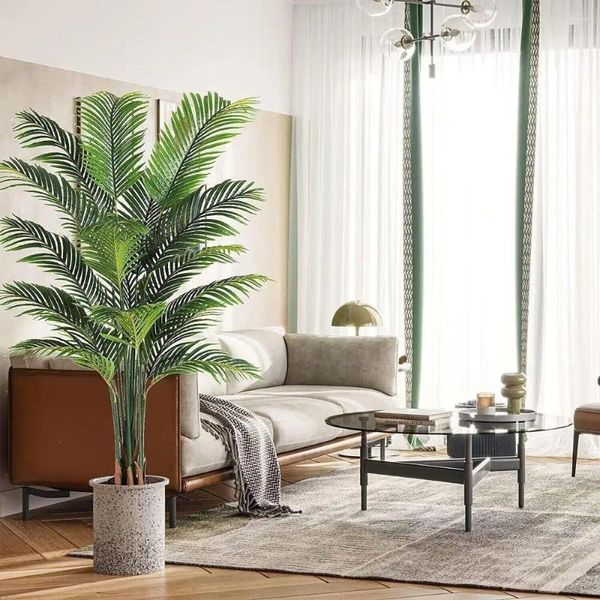 Plante artificielle de palmier de fleurs décoratives, faux arbre de 6 pieds avec 16 feuilles Faux